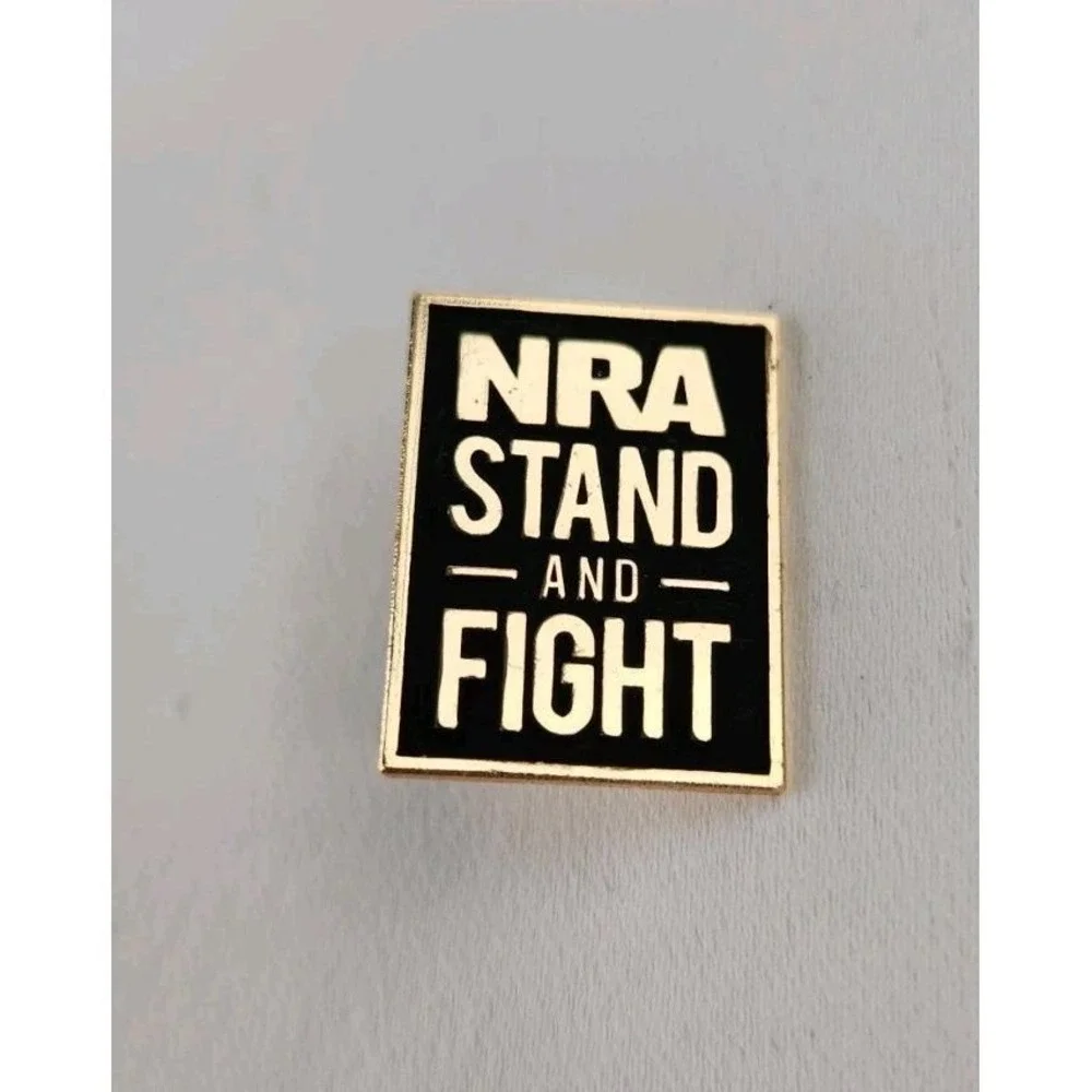 Vtg NRA Stand and Fight Gun Rights Lapel Hat Gold & Black Pin Pinback